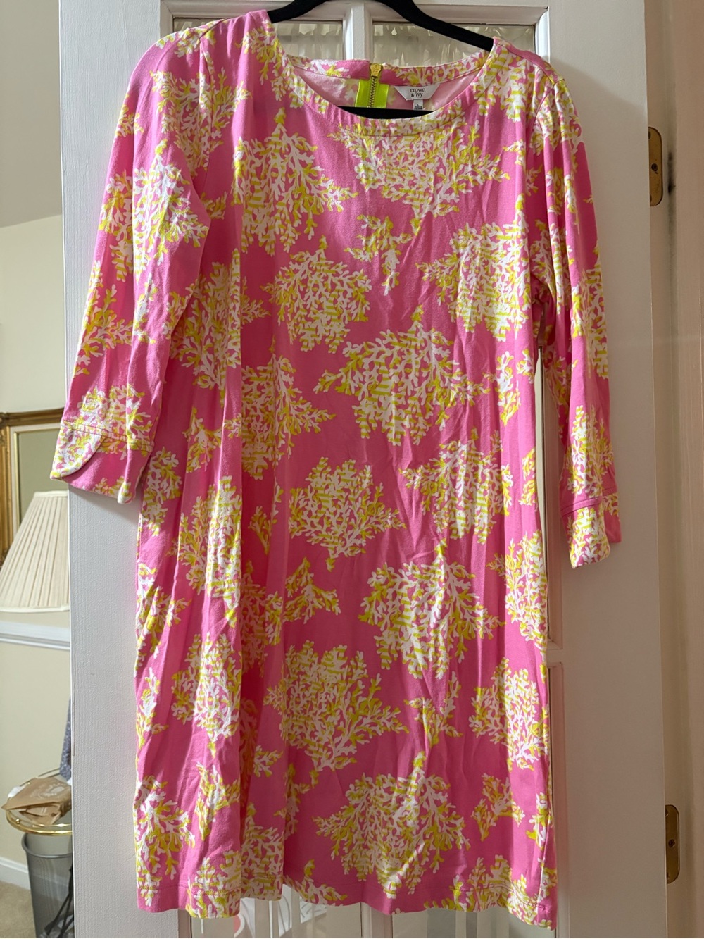 crown & ivy Pink and Yellow Floral Long-Sleeve Shift Dress